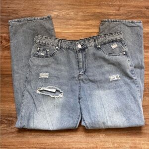 Classic Light Blue Distressed Women’s Wide Leg Jeans